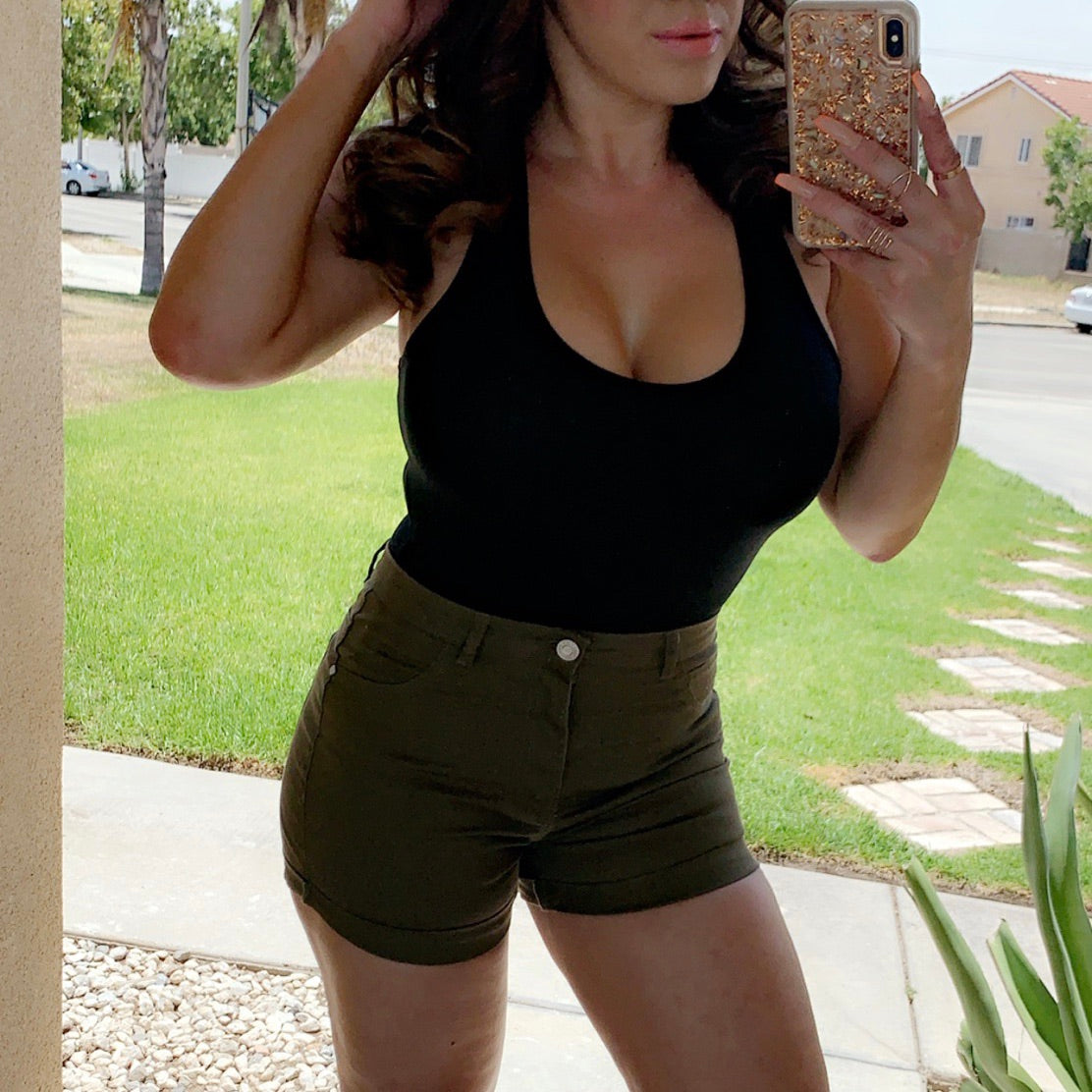 Time To Level Up High Waist Shorts - Olive (S&M)