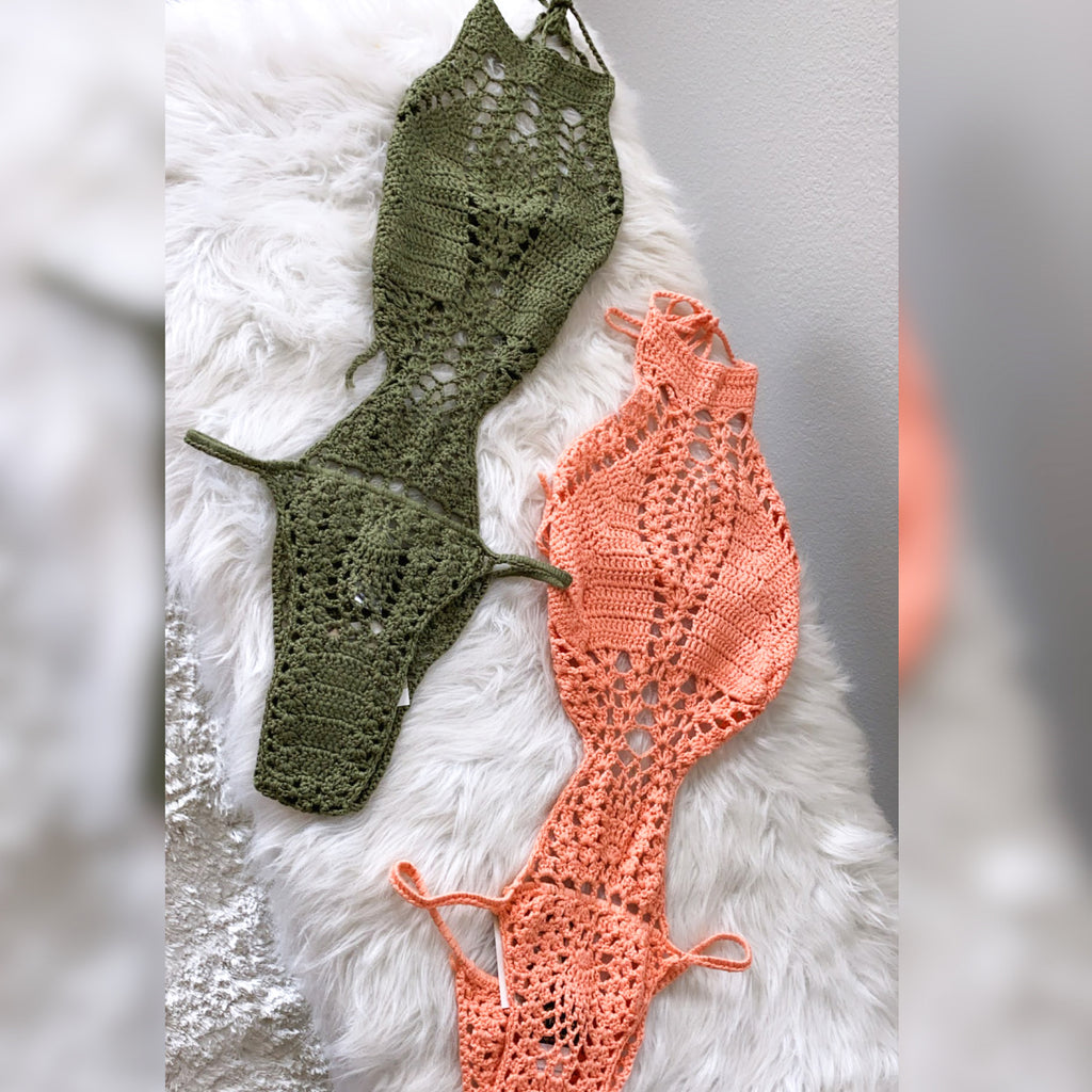 Gigi Crochet Brazilian One-Piece Swimsuit-Green (S&M)