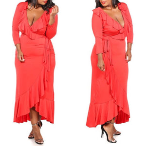 Beverly Ruffle Maxi Dress (Red) - Plus Size