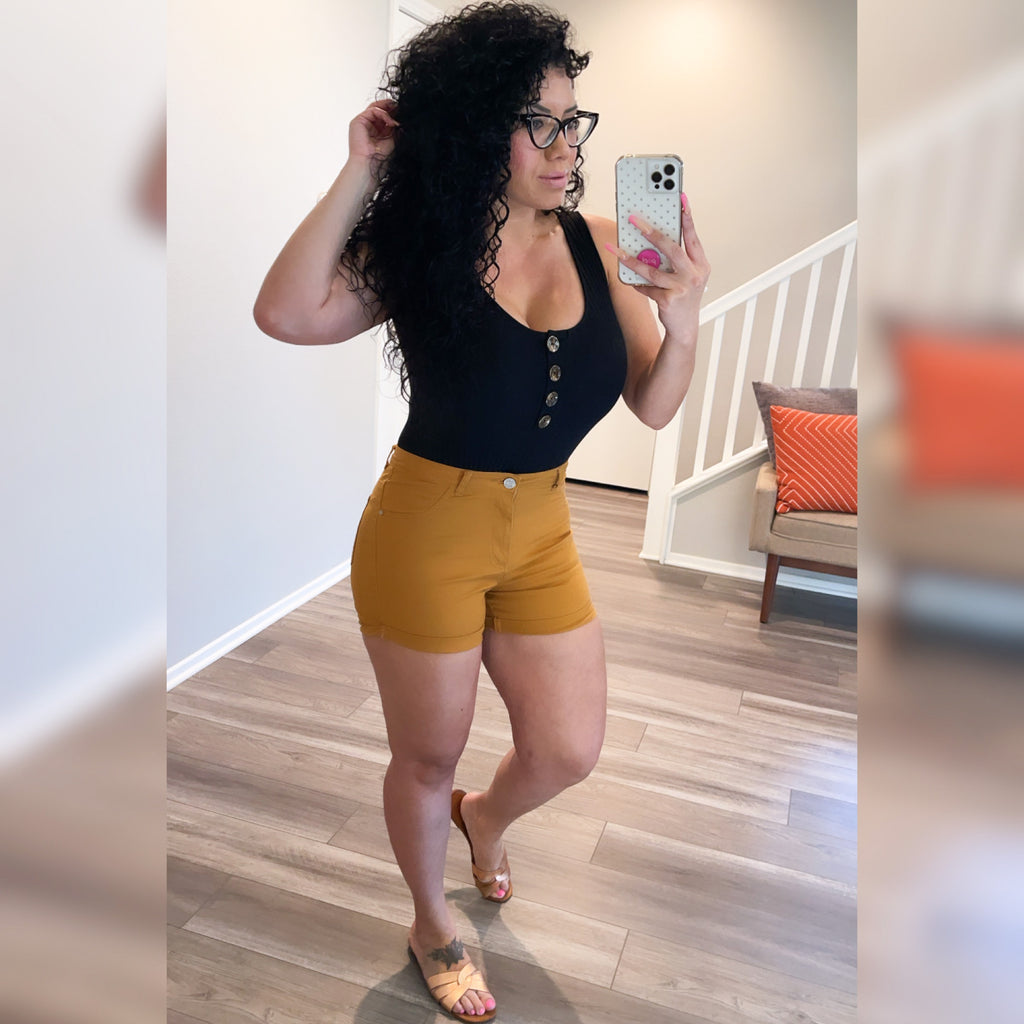 Time To Level Up High Waist Shorts - Mustard