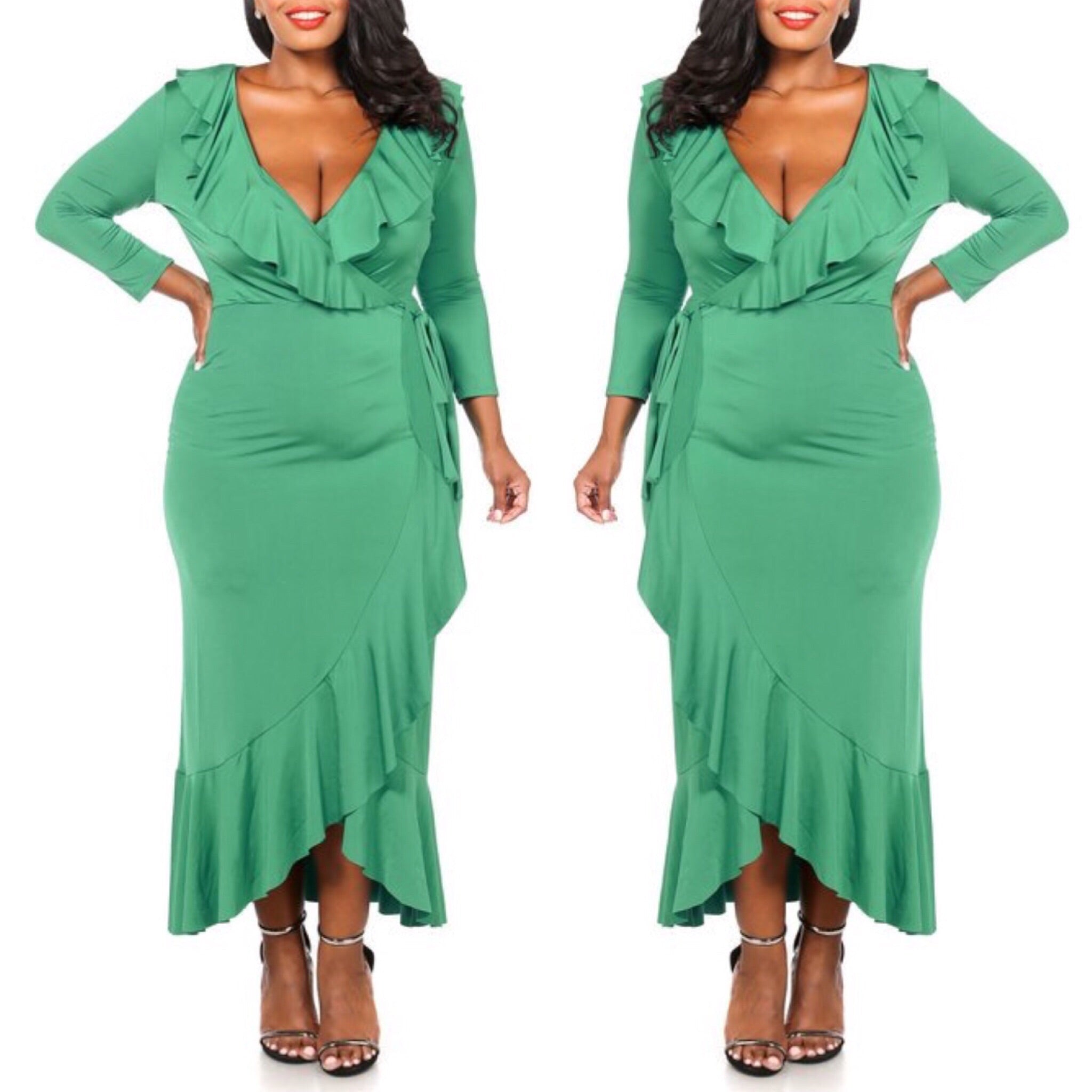 Beverly Ruffle Maxi Dress (Green) - Plus Size