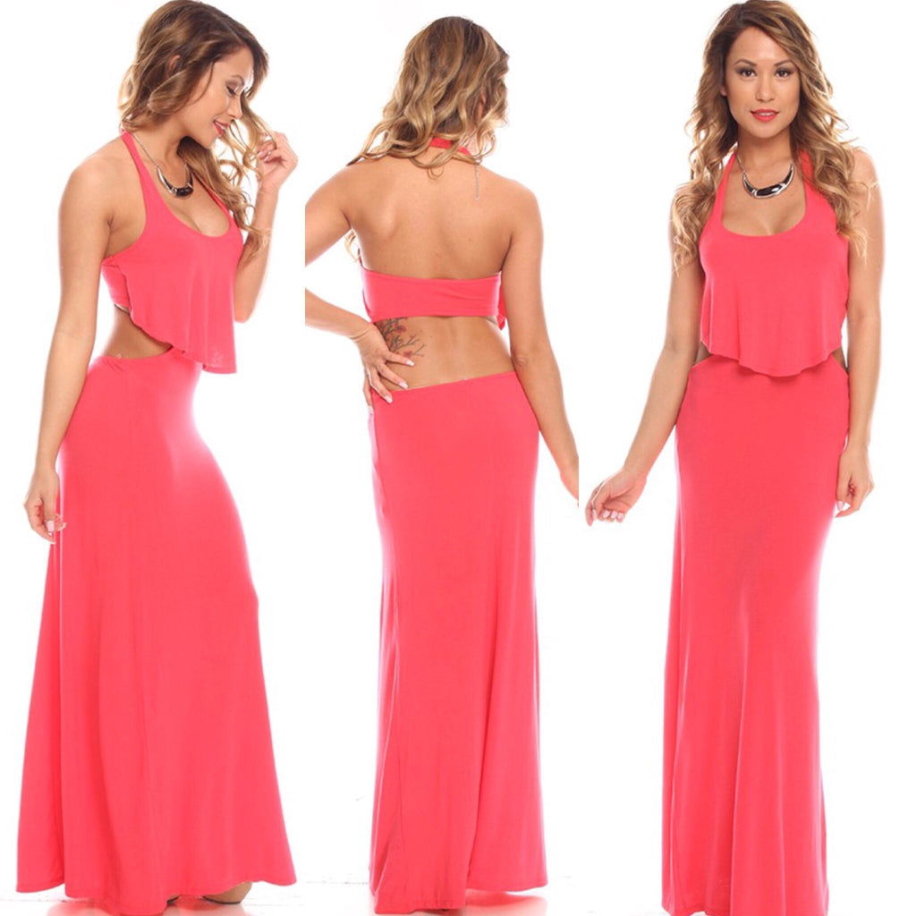 Beverly Halter Top Maxi Dress - Coral (XL)