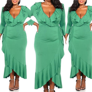 Beverly Ruffle Maxi Dress (Green) - Plus Size