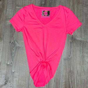 Making Money Moves V-Neck Tunic Top - Neon Pink (Small)