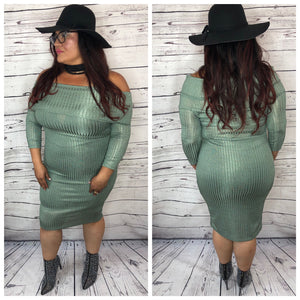 Amber Off The Shoulder Metallic Ribbed Bodycon Dress - Plus Size