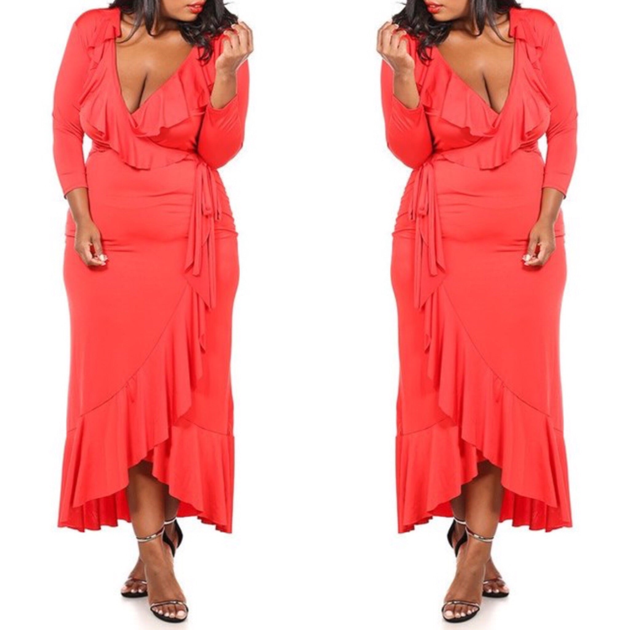 Beverly Ruffle Maxi Dress (Red) - Plus Size