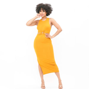 New Heights O-Ring Maxi Slit Dress - Mustard (L&XL)