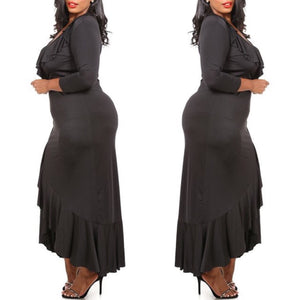 Beverly Ruffle Maxi Dress (Black) - Plus Size