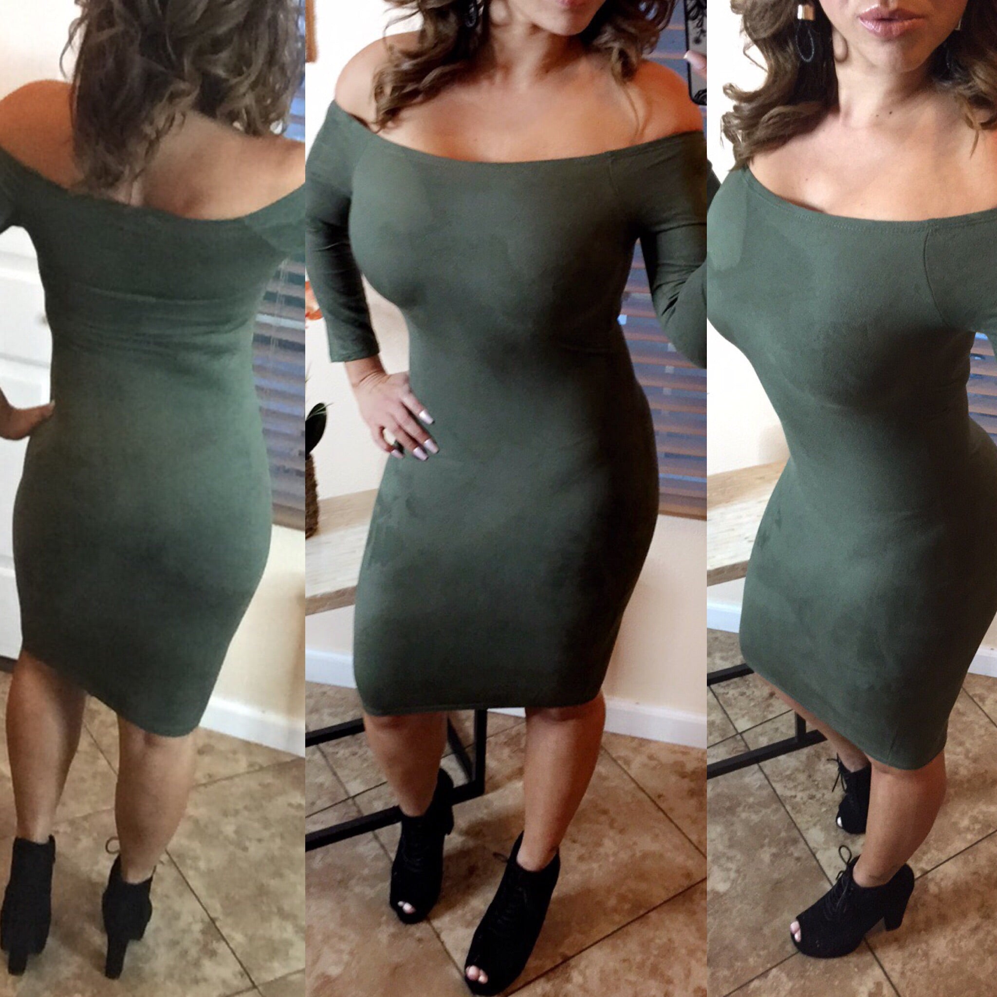 Olivia Suede Bodycon Dress - Olive