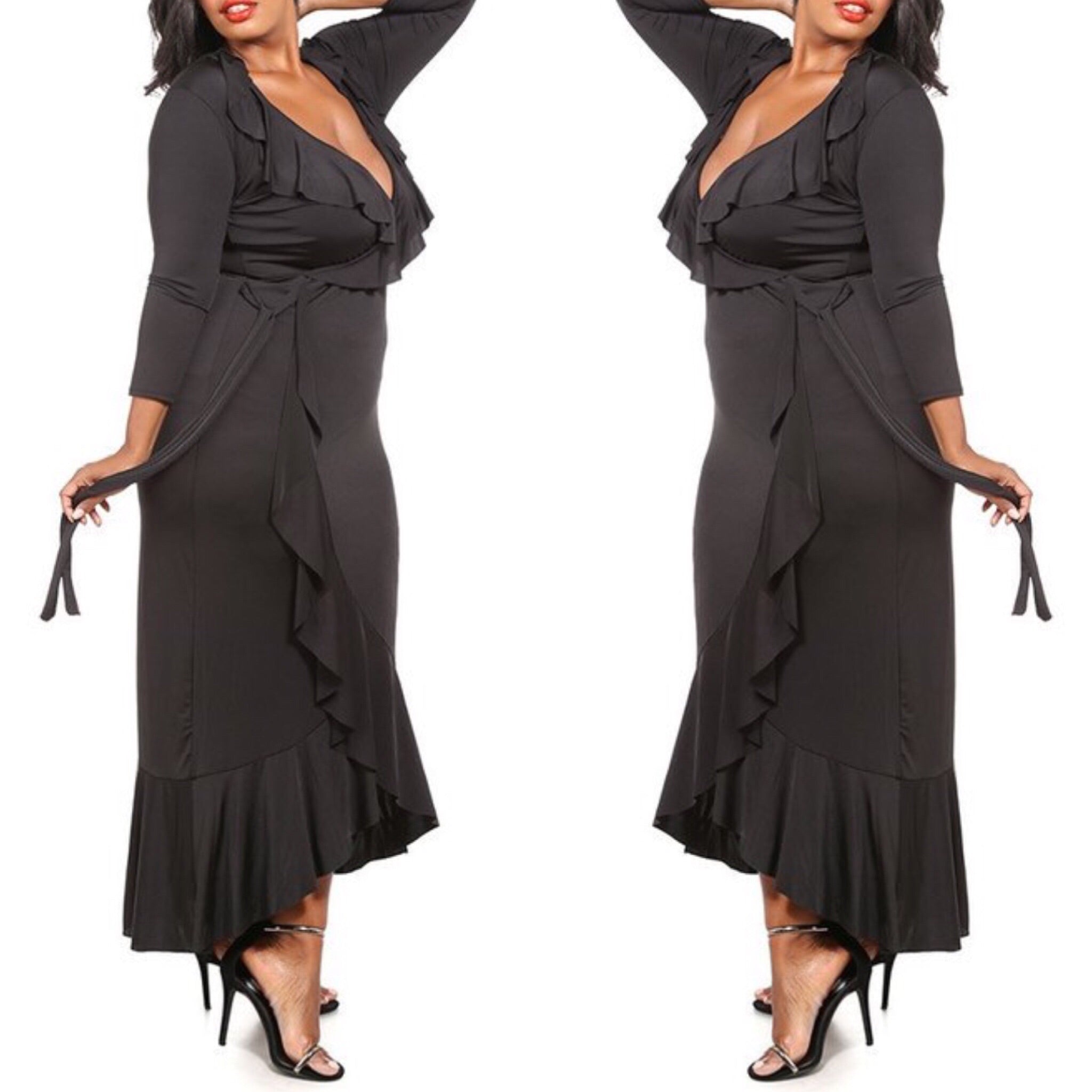 Beverly Ruffle Maxi Dress (Black) - Plus Size
