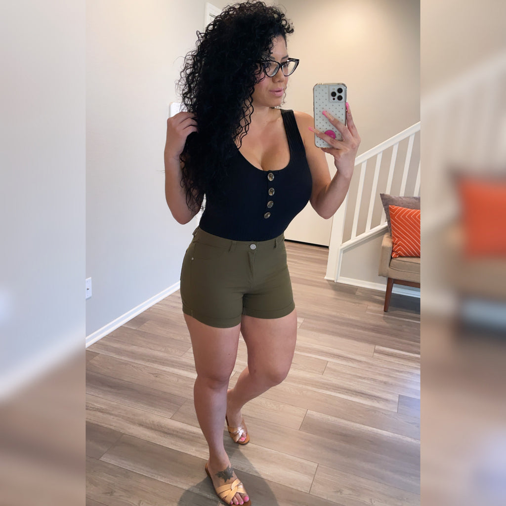 Time To Level Up High Waist Shorts - Olive (S&M)