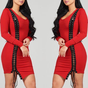 Juliana Long Sleeve Lace Me Up Dress (Red) - Plus Size